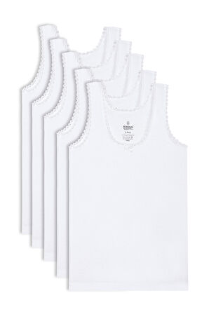 Özkan 1605 5'li Paket Kız Çocuk %100 Pamuklu Ribana Yakası Dantel Detaylı Esnek Rahat Kalın Askılı Atlet