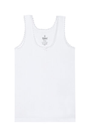 Özkan 1605 5'li Paket Kız Çocuk %100 Pamuklu Ribana Yakası Dantel Detaylı Esnek Rahat Kalın Askılı Atlet