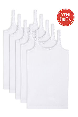 Özkan 1610 5'li Paket Kız Çocuk %100 Pamuklu Ribana Yakası Dantel Detaylı İnce Askılı Örme Atlet