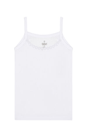 Özkan 0805 10'lu Paket Kız Çocuk %100 Pamuklu Ribana Esnek Rahat Yakası Brode Papatya Detaylı İp Askılı Atlet