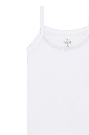 Özkan 0805 10'lu Paket Kız Çocuk %100 Pamuklu Ribana Esnek Rahat Yakası Brode Papatya Detaylı İp Askılı Atlet