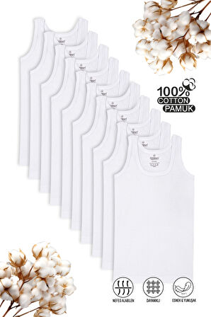 Özkan 0801 10'lu Paket Erkek Çocuk %100 Pamuklu Ribana Kumaş Esnek Rahat Atlet