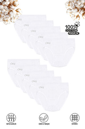 Özkan 0840 10'lu Paket Kız Çocuk %100 Pamuklu Ribana Esnek Rahat Taş Detaylı Slip Külot