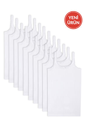 Özkan 1610 10'lu Paket Kız Çocuk %100 Pamuklu Ribana Yakası Dantel Detaylı İnce Askılı Örme Atlet