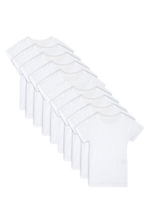 Özkan 42780 10'lu Paket Kız Çocuk Transferli %100 Pamuklu Ribana Esnek Rahat Kısa Kollu Fanila Atlet Tişört