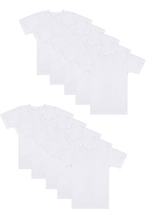 Özkan 0706 10'lu Paket Erkek Çocuk %100 Pamuklu Ribana Esnek Rahat Yarım Kol Kapalı Yaka Fanila T-shirt