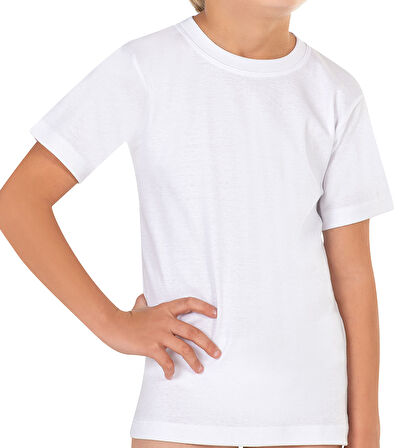 Özkan 0706 10'lu Paket Erkek Çocuk %100 Pamuklu Ribana Esnek Rahat Yarım Kol Kapalı Yaka Fanila T-shirt