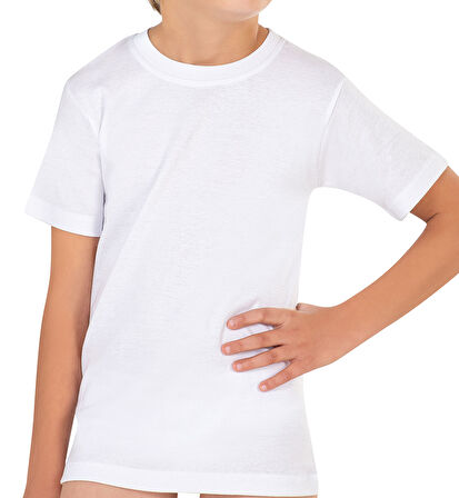 Özkan 0706 10'lu Paket Erkek Çocuk %100 Pamuklu Ribana Esnek Rahat Yarım Kol Kapalı Yaka Fanila T-shirt