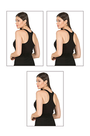 Özkan 7416 3'lü Paket Kadın Pamuklu Penye Likralı Süprem Esnek Rahat Kalın Askılı Sırtı Çapraz Sporcu Rambo Atlet