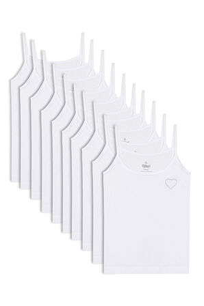 Özkan 0817 10'lu Paket Kız Çocuk %100 Pamuklu Ribana Esnek Rahat Önü Taşlı Ip Askılı Atlet