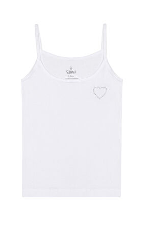 Özkan 0817 10'lu Paket Kız Çocuk %100 Pamuklu Ribana Esnek Rahat Önü Taşlı Ip Askılı Atlet