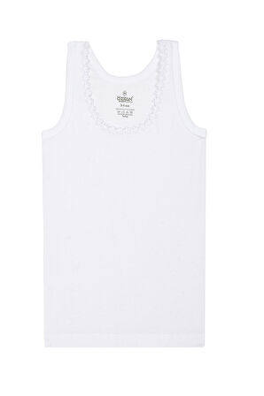 Özkan 0800 10'lu Paket Kız Çocuk Ribana %100 Pamuklu Esnek Rahat Kalın Askılı Yakası Brode Papatya Detaylı Atlet