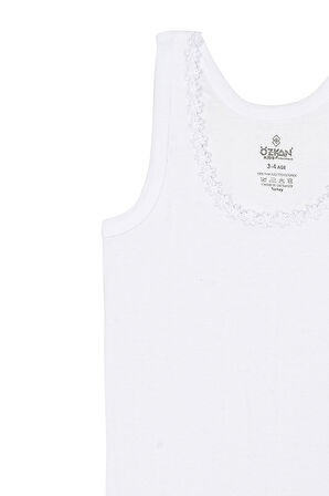 Özkan 0800 10'lu Paket Kız Çocuk Ribana %100 Pamuklu Esnek Rahat Kalın Askılı Yakası Brode Papatya Detaylı Atlet