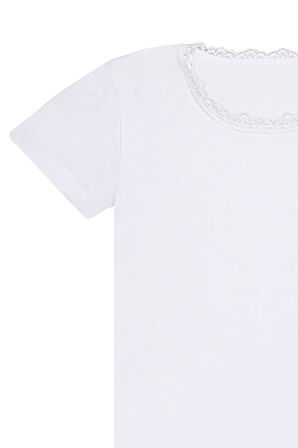 Özkan 42781 5'li Paket Kız Çocuk Pamuklu Süprem Yakası Dantel Detaylı Esnek Rahat Kısa Kollu Atlet Fanila Tişört