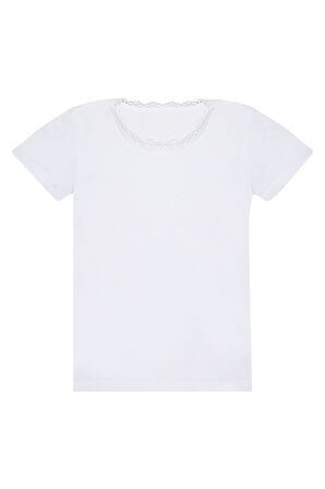 Özkan 42781 5'li Paket Kız Çocuk Pamuklu Süprem Yakası Dantel Detaylı Esnek Rahat Kısa Kollu Atlet Fanila Tişört