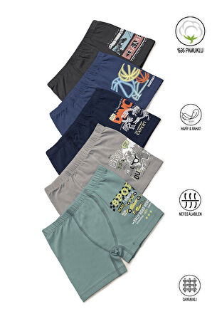 Özkan 31802 5'li Paket Erkek Çocuk Pamuklu Karışık Renkli Desenli Yumuşak Rahat Şort Boxer