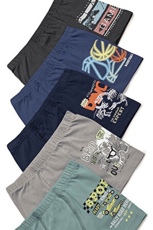 Özkan 31802 5'li Paket Erkek Çocuk Pamuklu Karışık Renkli Desenli Yumuşak Rahat Şort Boxer