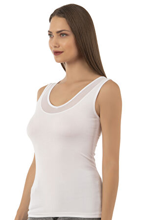 Özkan 22848 3'lü Paket Kadın Modal Pamuklu Kalın Askılı V Yaka Tül Detaylı Atlet