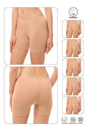 Özkan 26591 5'li Paket Kadın Pamuklu Likralı Süprem Esnek Rahat Ara Boy Diz Üstü Kısa Tayt Şort Boxer