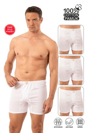 Özkan 0043 3'lü Paket Erkek %100 Pamuklu Penye Süprem Kumaş Esnek Rahat Paçalı Don Boxer Külot