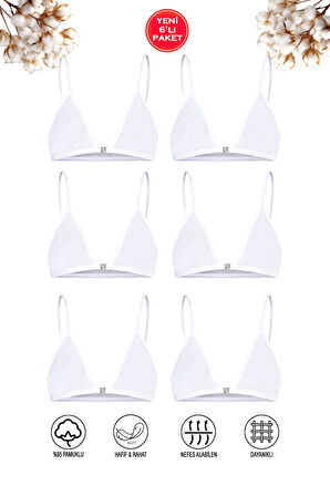 Özkan 0923 6'lı Paket Kız Çocuk %95 Pamuklu Süprem Likralı Esnek Rahat Kapsız Pedsiz Alıştırma Sütyeni İnce Askılı Yarım Atlet Büstiyer