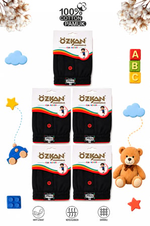 özkan 31223 5'li paket erkek çocuk %100 pamuklu premium kumaş rahat klasik kesim süprem penye boxer şort külot