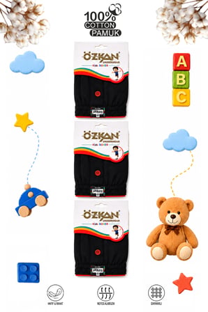 özkan 31223 3'lü paket erkek çocuk %100 pamuklu premium kumaş rahat klasik kesim süprem penye boxer şort külot