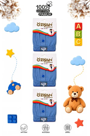 özkan 31223 3'lü paket erkek çocuk %100 pamuklu premium kumaş rahat klasik kesim süprem penye boxer şort külot