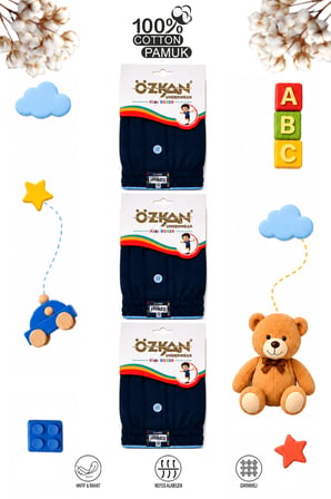 özkan 31223 3'lü paket erkek çocuk %100 pamuklu premium kumaş rahat klasik kesim süprem penye boxer şort külot