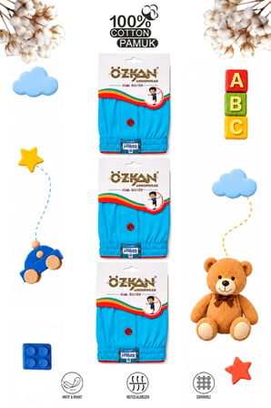 özkan 31223 3'lü paket erkek çocuk %100 pamuklu premium kumaş rahat klasik kesim süprem penye boxer şort külot