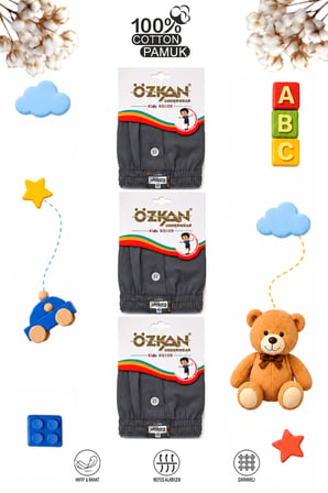 özkan 31223 3'lü paket erkek çocuk %100 pamuklu premium kumaş rahat klasik kesim süprem penye boxer şort külot