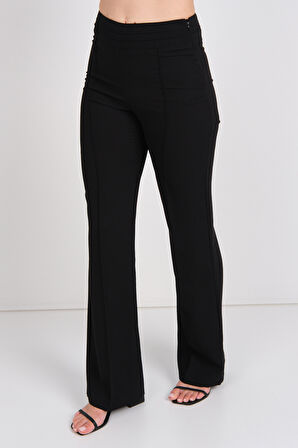 Moda İlgi Kadın Yüksek Bel İspanyol Paça Pantolon 4042 Siyah