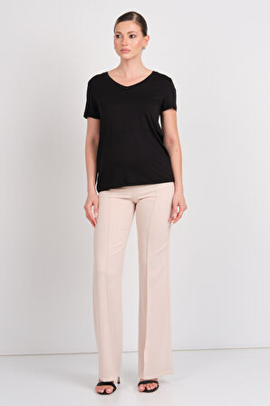 Moda İlgi Kadın Yüksek Bel İspanyol Paça Pantolon 4042 Taş