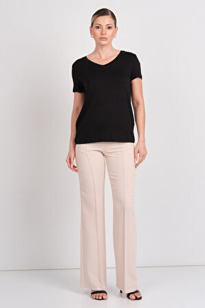 Moda İlgi Kadın Yüksek Bel İspanyol Paça Pantolon 4042 Taş