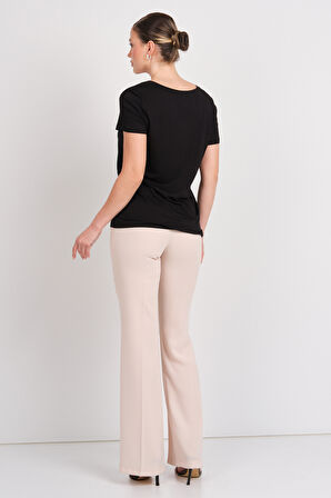 Moda İlgi Kadın Yüksek Bel İspanyol Paça Pantolon 4042 Taş