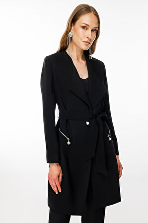 7561 MODAİLGİ ŞAL YAKA BELDEN KUŞAKLI UZUN CEKET