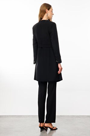 7561 MODAİLGİ ŞAL YAKA BELDEN KUŞAKLI UZUN CEKET