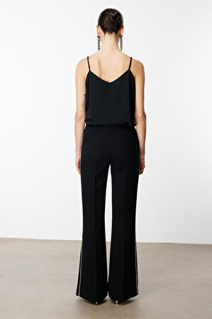 Moda İlgi Kadın Yanı Şerit Taş Aksesuarlı Pantolon 0077 Siyah