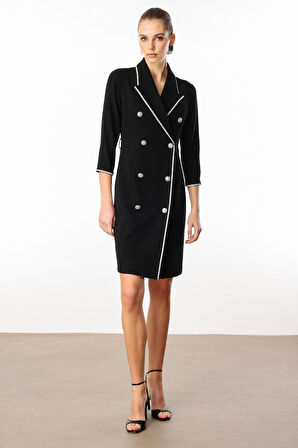 Moda İlgi Kadın Taş Şeritli Kruvaze Elbise 0005 Siyah