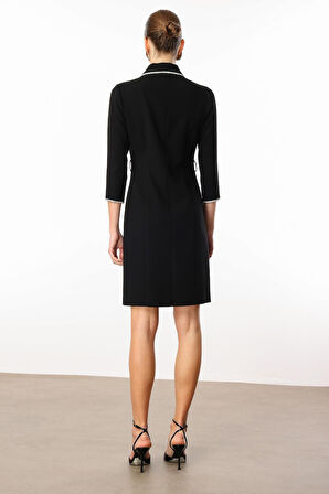 Moda İlgi Kadın Taş Şeritli Kruvaze Elbise 0005 Siyah