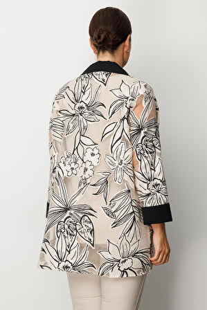 Moda İlgi Kadın Büyük Beden Çiçek Organzeli Uzun Kollu İkili Takım 0264 Siyah