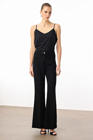 Moda İlgi Kadın Yanları Şerit Swaroski Pantolon 5008 Siyah