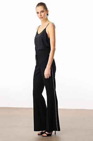 Moda İlgi Kadın Yanları Şerit Swaroski Pantolon 5008 Siyah