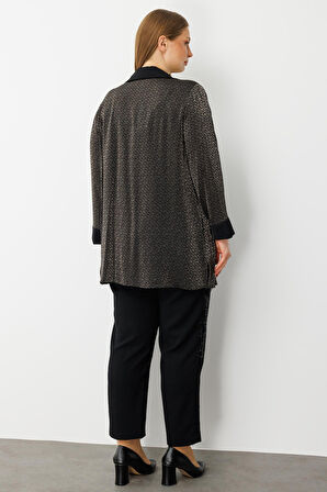 Moda İlgi Kadın Büyük Beden Cep Kapaklı Desenli İkili Takım 0303 Siyah