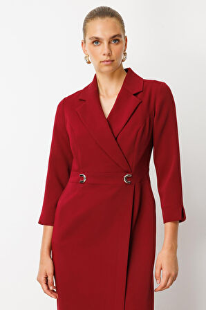 Moda İlgi Kadın Beli Aksesuarlı Cepli Kruvaze Elbise 6626 Bordo