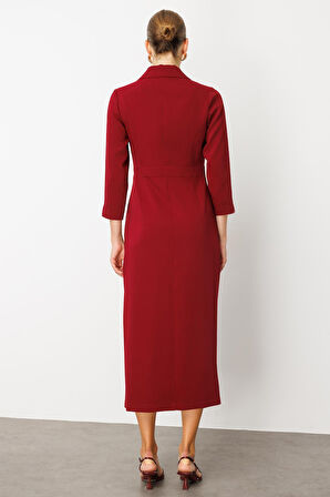 Moda İlgi Kadın Beli Aksesuarlı Cepli Kruvaze Elbise 6626 Bordo