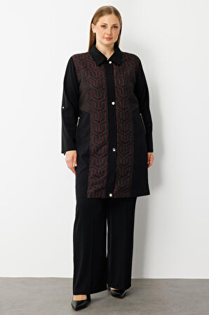 Moda İlgi Kadın Büyük Beden Ön Kapama Çıtçıtlı Fermuarlı Gofre Kumaş Tunik 0017 Bordo