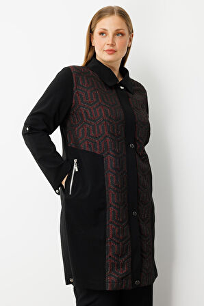 Moda İlgi Kadın Büyük Beden Ön Kapama Çıtçıtlı Fermuarlı Gofre Kumaş Tunik 0017 Bordo
