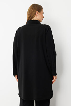 Moda İlgi Kadın Büyük Beden Ön Kapama Çıtçıtlı Fermuarlı Gofre Kumaş Tunik 0017 Bordo