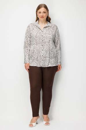 Moda İlgi Kadın Büyük Beden Puan Desenli Oversize Saten Gömlek 0101 Kahverengi